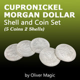 Cupronickel Morgan Dollar Shell and Coin Set (5 coins and 2 shells) by Oliver Magic